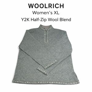 Woolrich Olive Green Half-Zip Wool Blend Sweater Size XL Y2K Cabincore